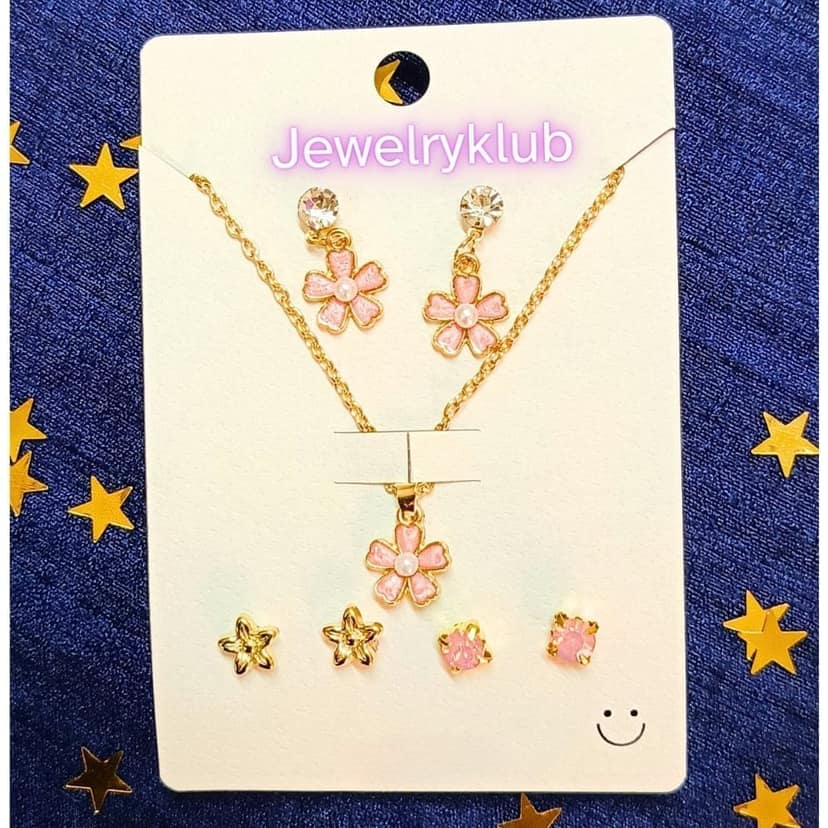 Jewelryklub Gold Plated Jewelry Set Combo Of 1 Pendant Chain Necklace + 3 Pairs Stud Earrings For Women and Girls (Design F) view 3