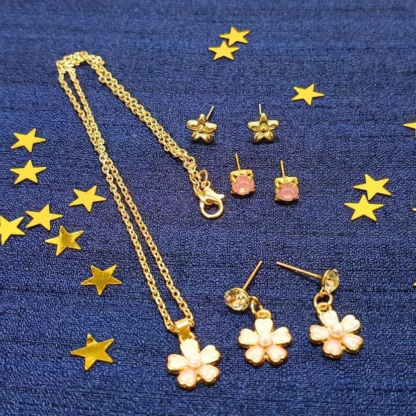Jewelryklub Gold Plated Jewelry Set Combo Of 1 Pendant Chain Necklace + 3 Pairs Stud Earrings For Women and Girls (Design F) view 4
