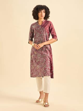 Meroon Modal Chanderi Side Panel Printed Kurti