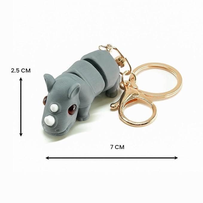 Vinglits Wild Beasts 3D Printed Keychains – Articulated Animal Toys, Pocket-Friendly Keyrings, Stress Relief Desk Toys for Kids & Adults, Collectible Accessories (Poco - The Rhino) view 2