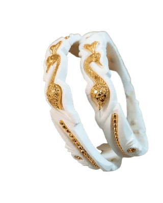 Purabi Jewels Traditional White & Gold Peacock Design Original Shankha Bangles for Women
