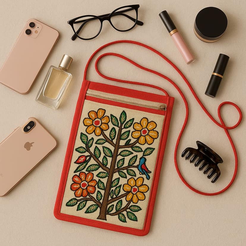 Floral Embroidered Zipper Pouch view 3