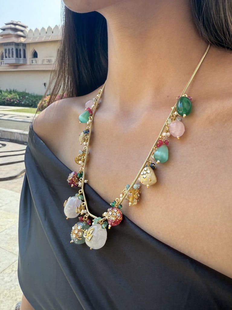 Nivanshi Multicoloured Stones Long SP Polki Necklace view 3