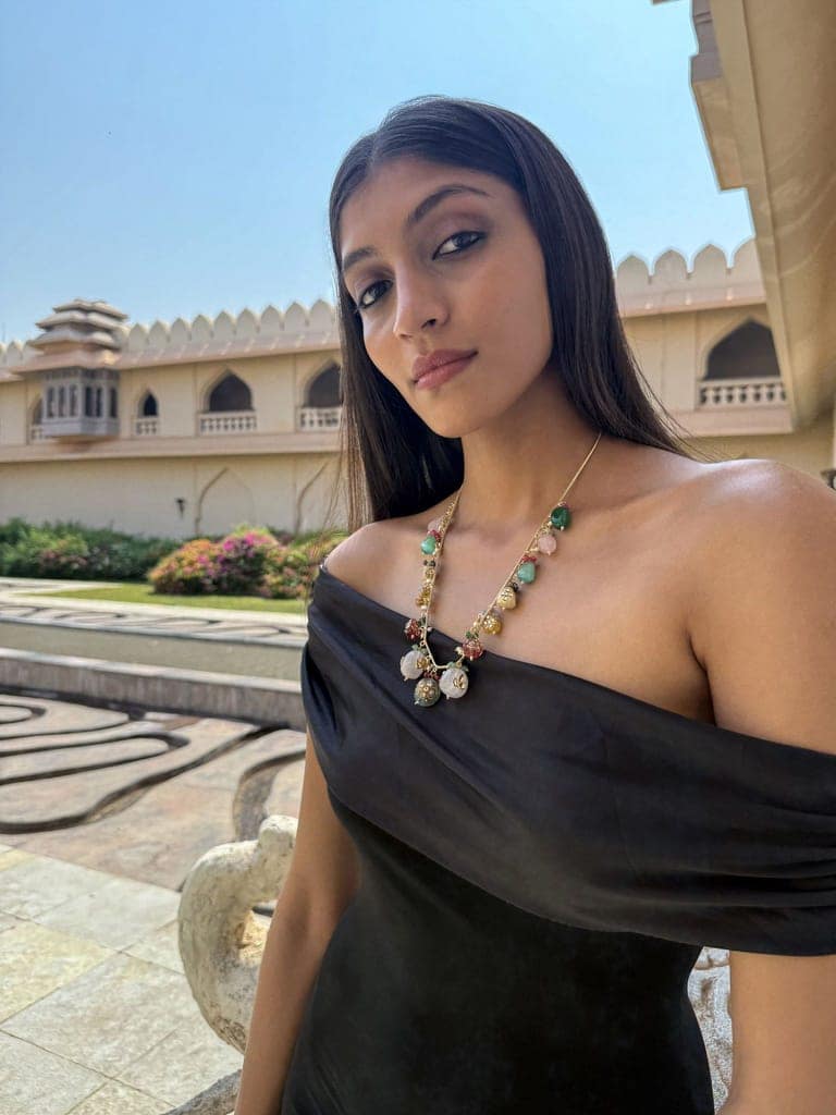 Nivanshi Multicoloured Stones Long SP Polki Necklace view 4