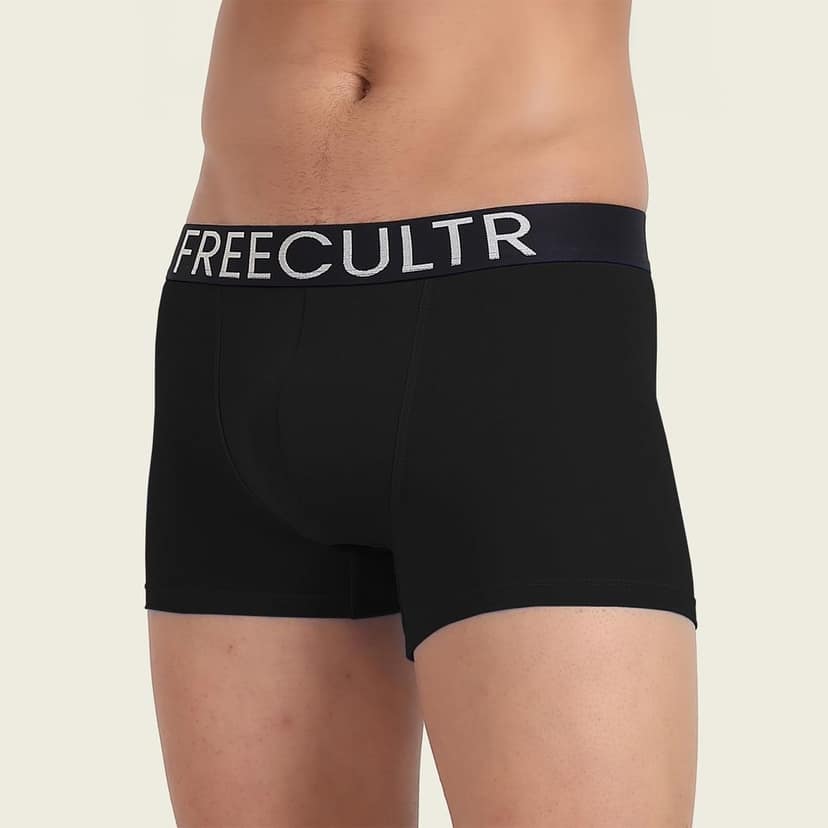 Freecultr Men's Underwear Organic Cotton (Ultrasoft Waistband) Premium Snug-Fit Trunk Pack of 2-Black,White view 2