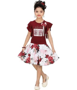 Arshia Fashions Pack of 1 Girls Cotton Blend Top With Skirt ( Pink )