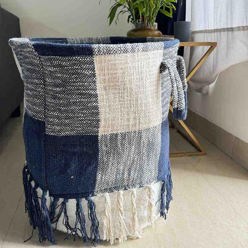 Blue & White Laundry Basket with Easy Carry Handles view 2