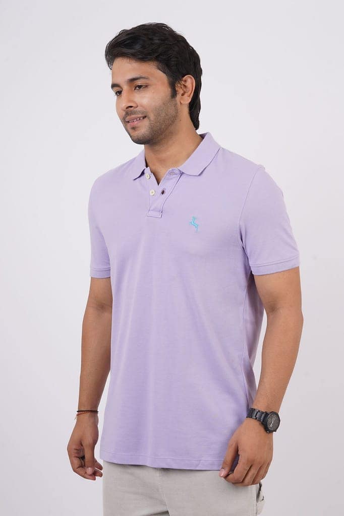 Men's Lavender Embroidery Polo T-Shirt view 5