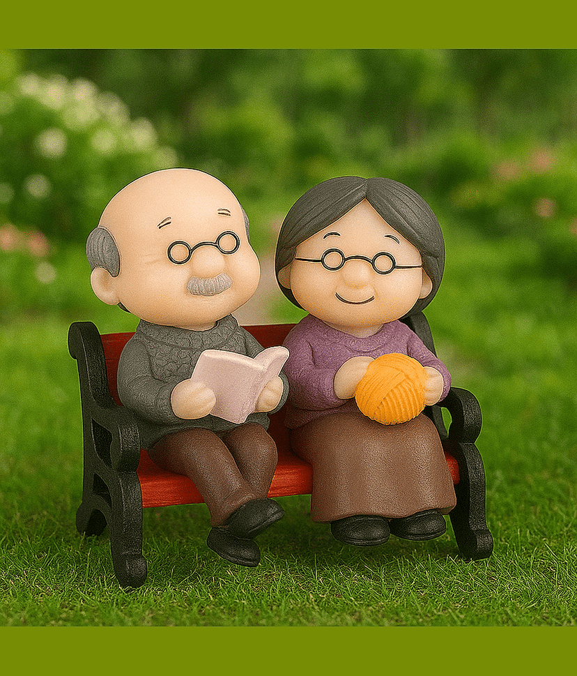 Exopick Miniature Sweet Old Grand Parents with Wooden Bench, Aquarium Deccoration, Cute Grandparents for Home Decor