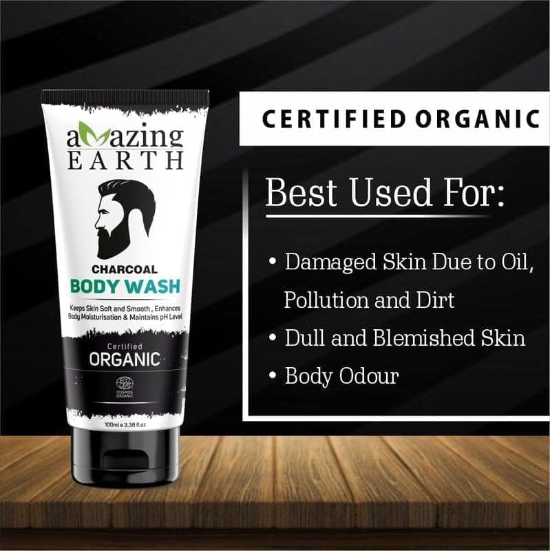 AMAzing EARTH Charcoal Multi-Action Face Wash 100 ml And Body Wash 100 ml Certified Organic Deep Cleansing, view 8