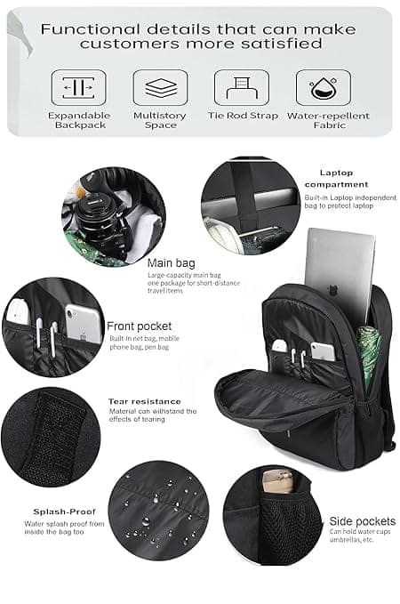 Wesley Zeus Usb charging Travel Laptop Backpack with 15.6 inch Laptop Compartment for men and women (Black) view 6