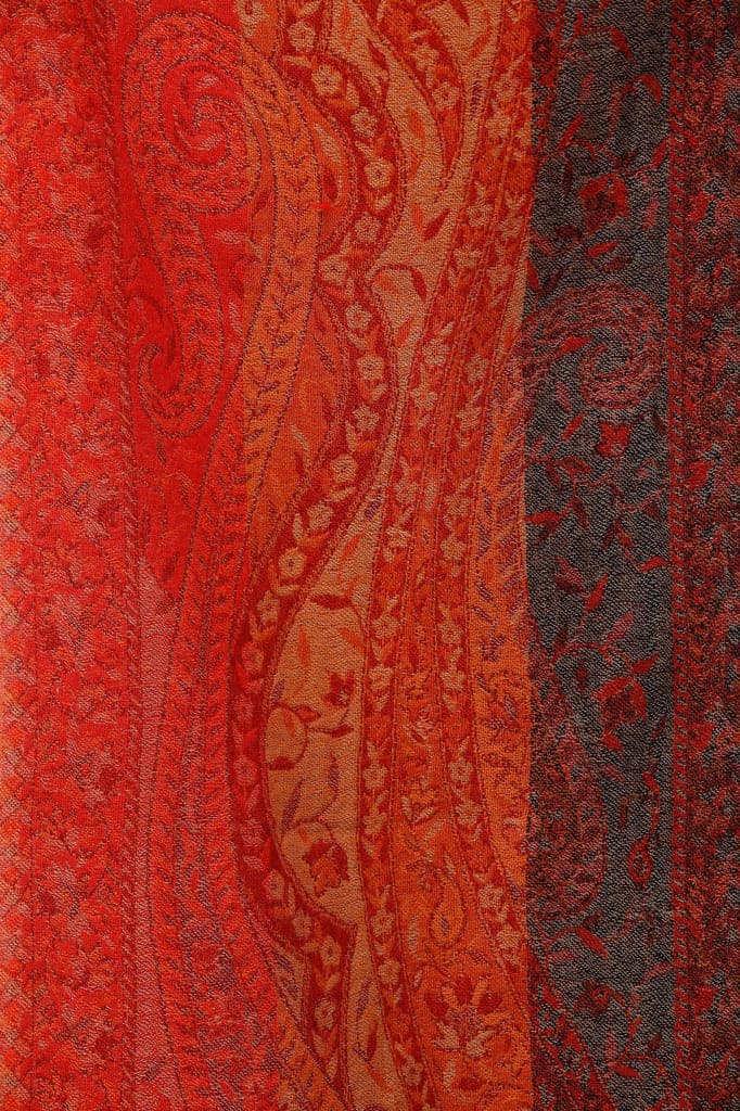 Mars-Red Reversible Jamawar Scarf from Amritsar with Woven Paisleys view 4