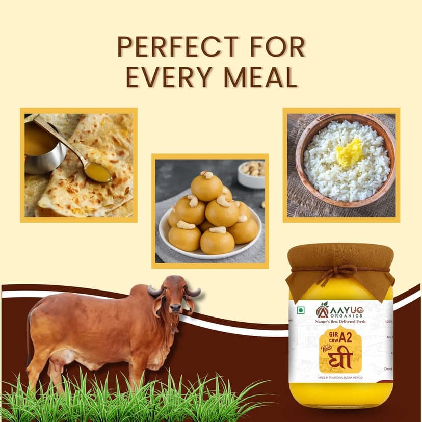 Aayug A2 Gir Cow Ghee | Traditional Bilona Method A2 Cow Ghee | Grassfed, Pure and Healthy Gir Cow Ghee view 3