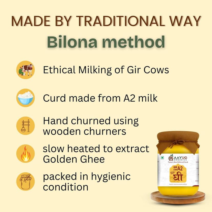 Aayug A2 Gir Cow Ghee | Traditional Bilona Method A2 Cow Ghee | Grassfed, Pure and Healthy Gir Cow Ghee view 4