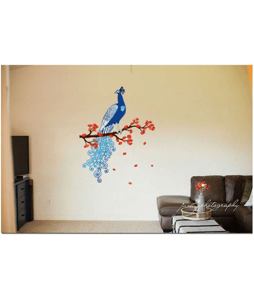 Asmi Collection Beautiful Peacock and Flowers wall stickers Nature Sticker ( 130 x 130 cms ) view 2