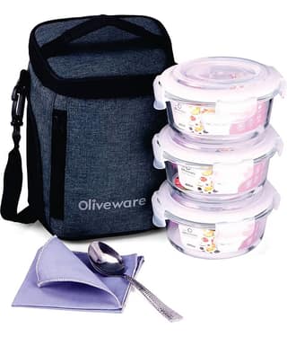 Oliveware Ivy Glass Lunch Box 3 - Container ( Pack of 1 )