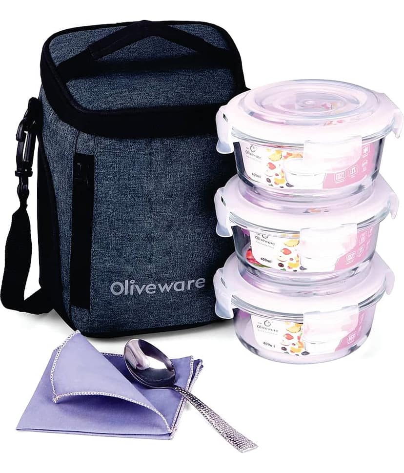 Oliveware Ivy Glass Lunch Box 3 - Container ( Pack of 1 )