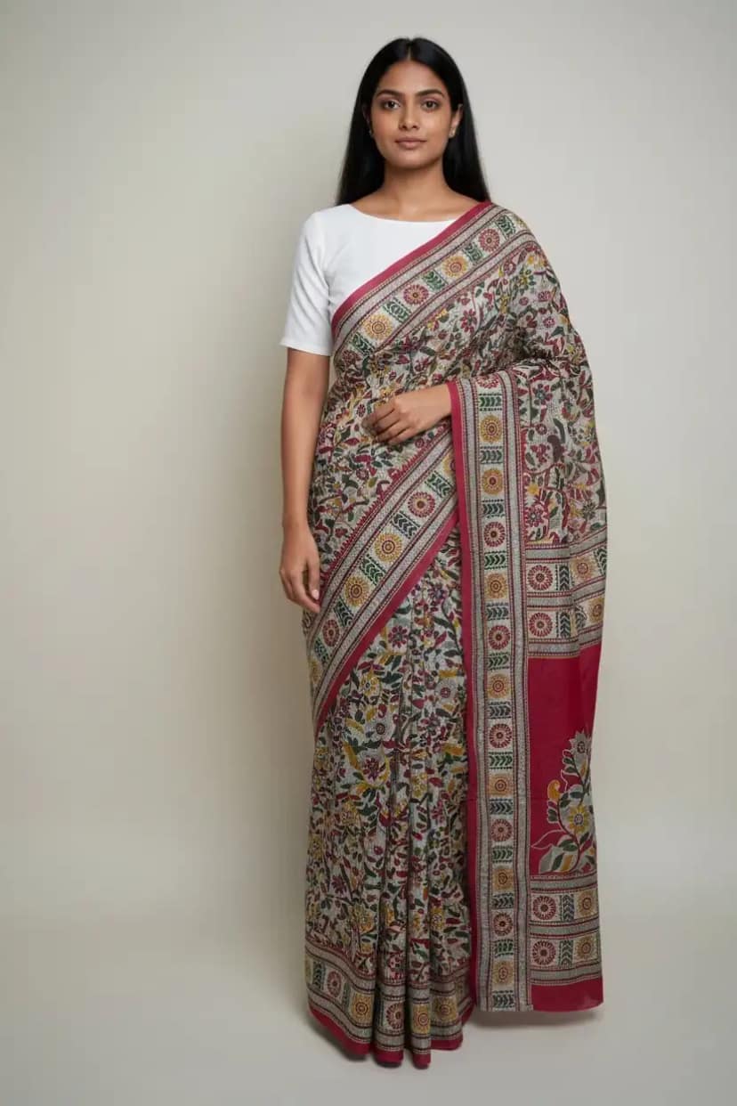 Sambalpuri Handloom Cotton Saree with Blouse — Maroon and Grey