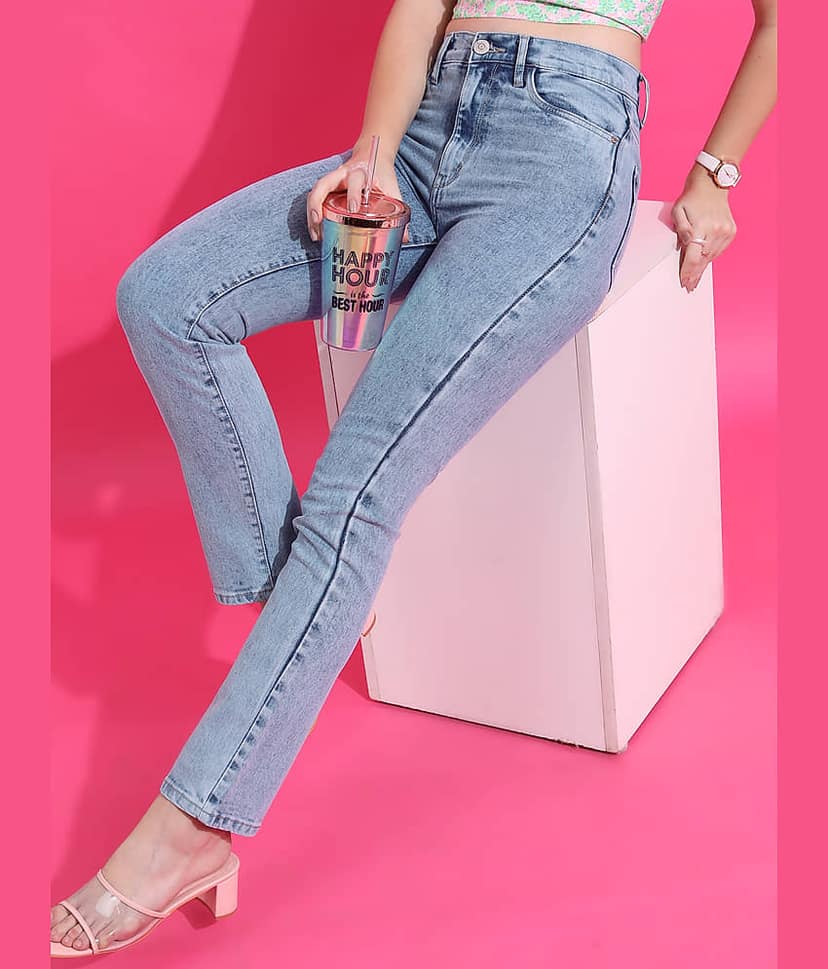 Tokyo Talkies Women's Straight Fit Mid-Rise Jeans ( Light Blue )