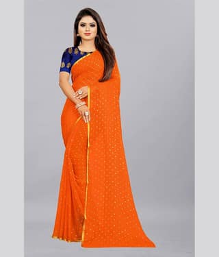 Rhey Chiffon Printed Saree With Unstitched Blouse Piece ( Yellow )