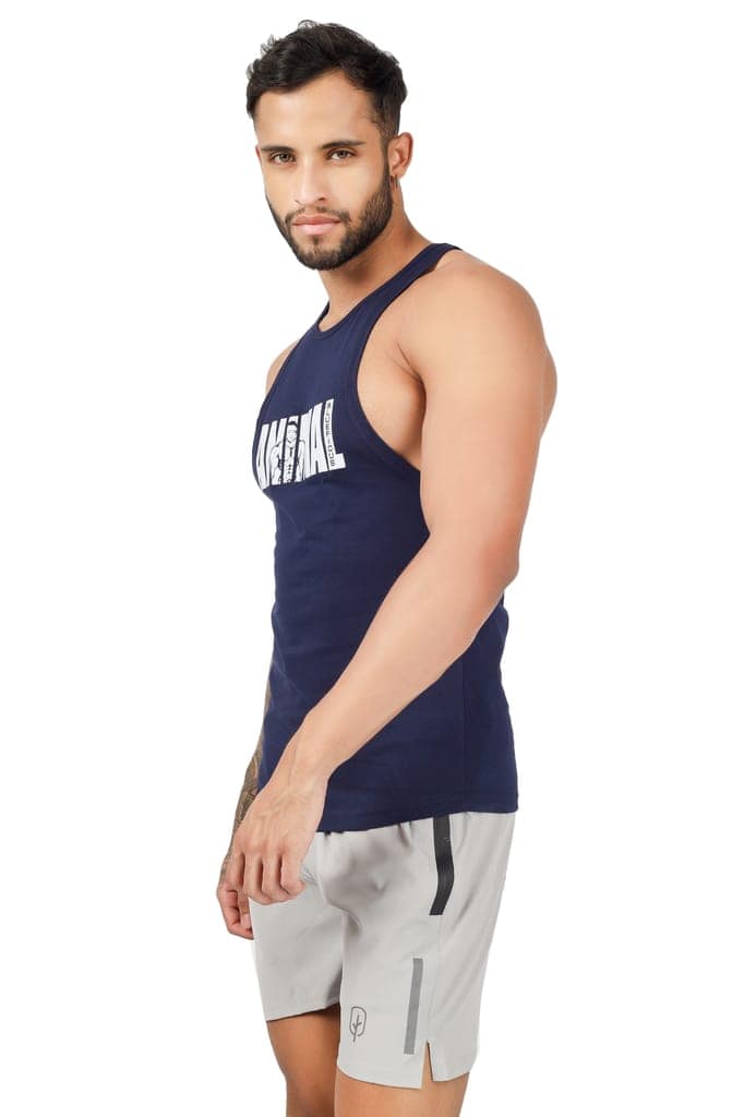 BLUEFICUS Men's Tank Tops Muscle Gym Bodybuilding Vest Fitness Workout Train Stringers Made by Pure Cotton Fabric (BLUE) view 6