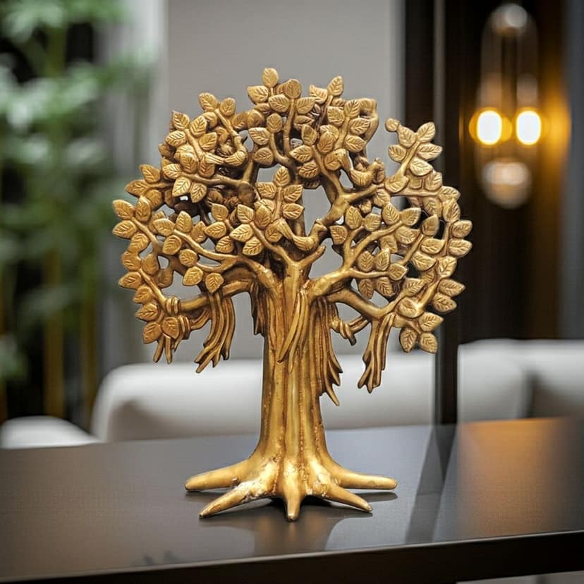 Brass Kalpavriksha Tree Table Decor | Vastu Wealth Showpiece, Height : 9.5 Inch (BSMAS1427 E)