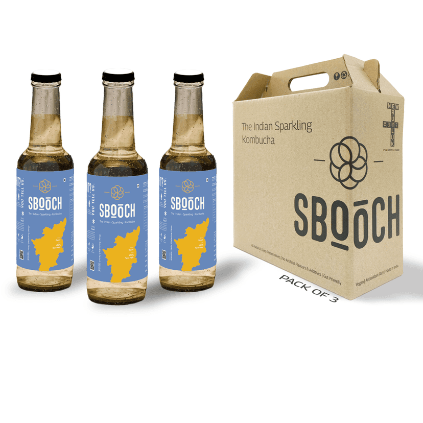 SBOOCH - Indian Sparkling Kombucha Tea | Rasam Flavor,All Natural | Gut Friendly | Antioxidant | Zero Preservatives | NO Artificial Flavors or Additives | Fermented Beverage Tea | 275ml (Pack Of 3)