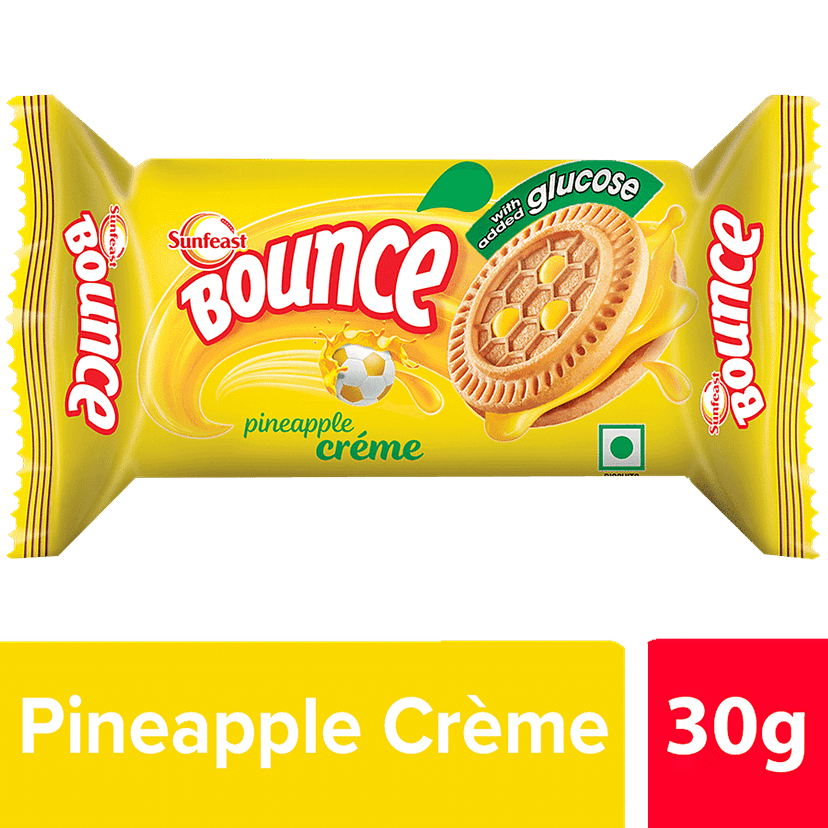 Sunfeast Bounce Biscuits- Pineapple Creme Cookies, 30 G Pouch