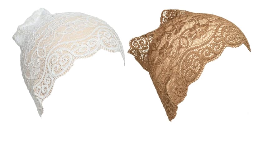 Girls and Womens Hijab Cap Hijab Headband, Under Hijab Scarf White and Light Brown Naqab Head Scarf (2 pcs) view 2