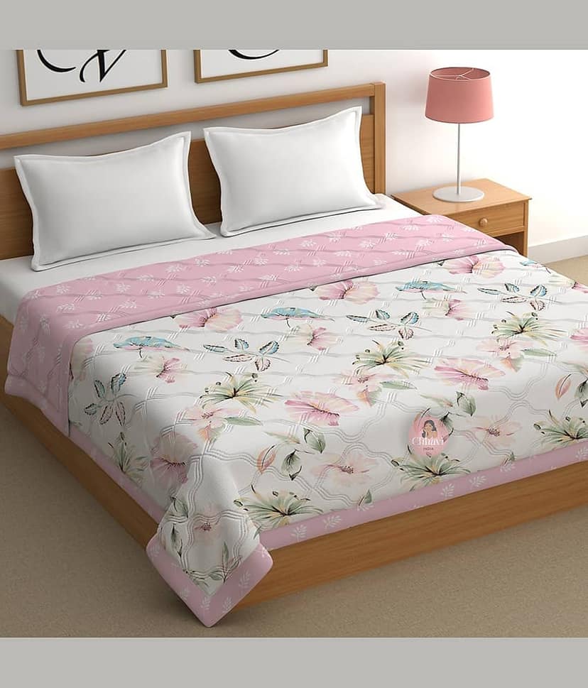 chhavi india Cotton Floral Double Size Comforter ( 220 x 220 cm ) - Pink ( Pack of 1 ) view 2