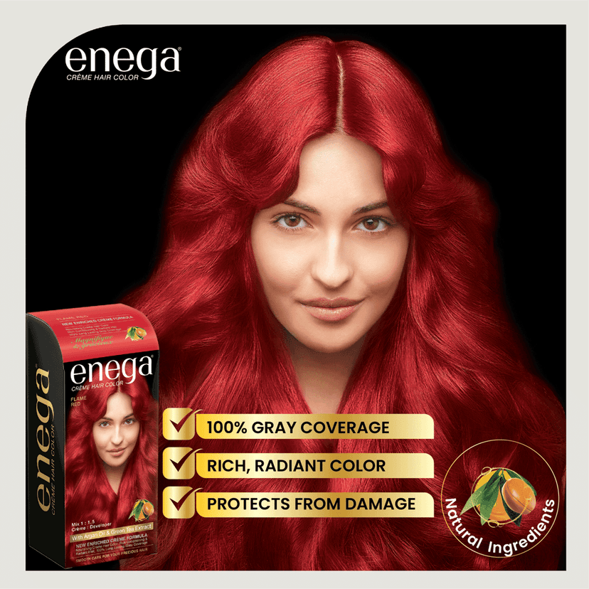 Enega Flame Red Hair Color Cream 150ml | No Ammonia | With Argan Oil and Green Tea Extract | Nourishing and Long Lasting view 10