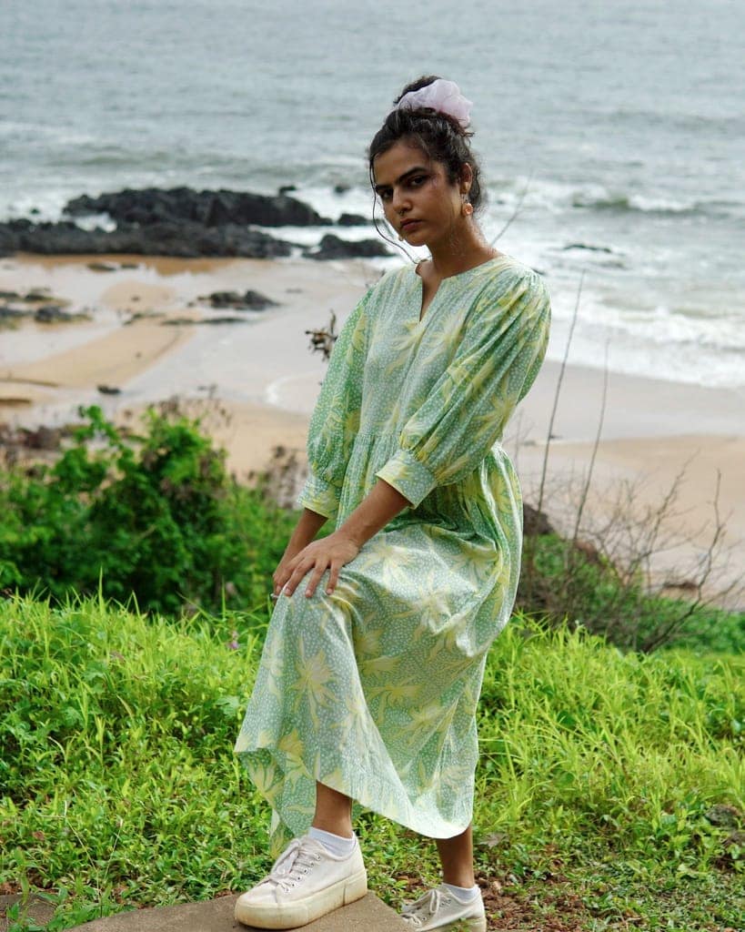 Mellow Yellow Organic Cotton Modern dress by Aagaaz Jaipur view 3