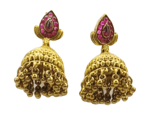 Gold-plated antique finish traditional ethnic temple jewellery necklace set with earrings for women view 3