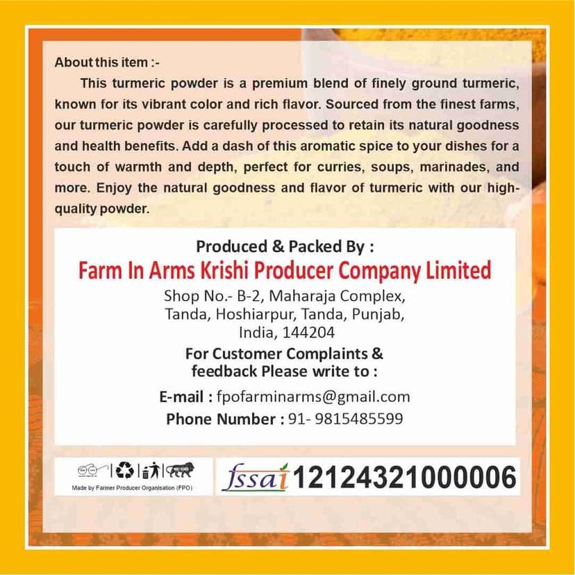 Turmeric Powder 100gm (Pack of 2) by Arms Krishi - Pure Haldi Powder for Everyday Cooking. view 4