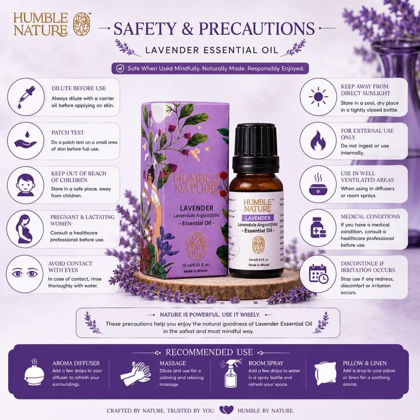 Humble Nature Lavender Essential Oil (Lavandula Angustifolia) – Steam Distilled Natural Plant Extract | Aromatherapy, Diffuser, Massage, DIY Skincare & Hair Care | GC-MS Tested | 15 ml view 5