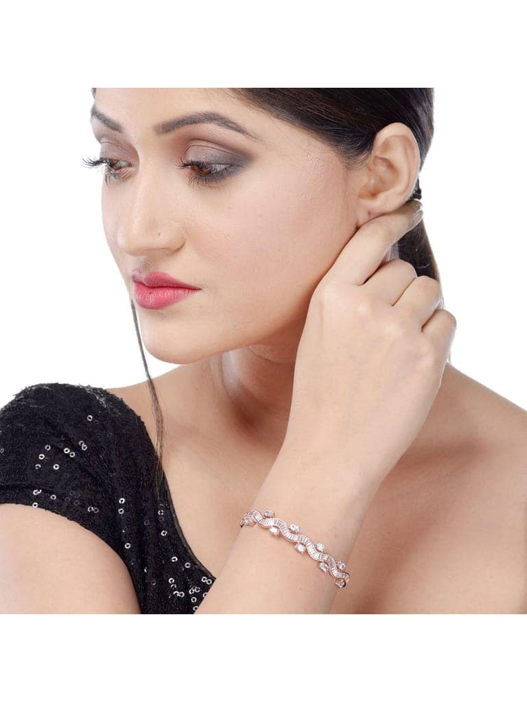 Rose Gold plated AD studded Wavy Pattern Bracelet for Women & Girls view 2