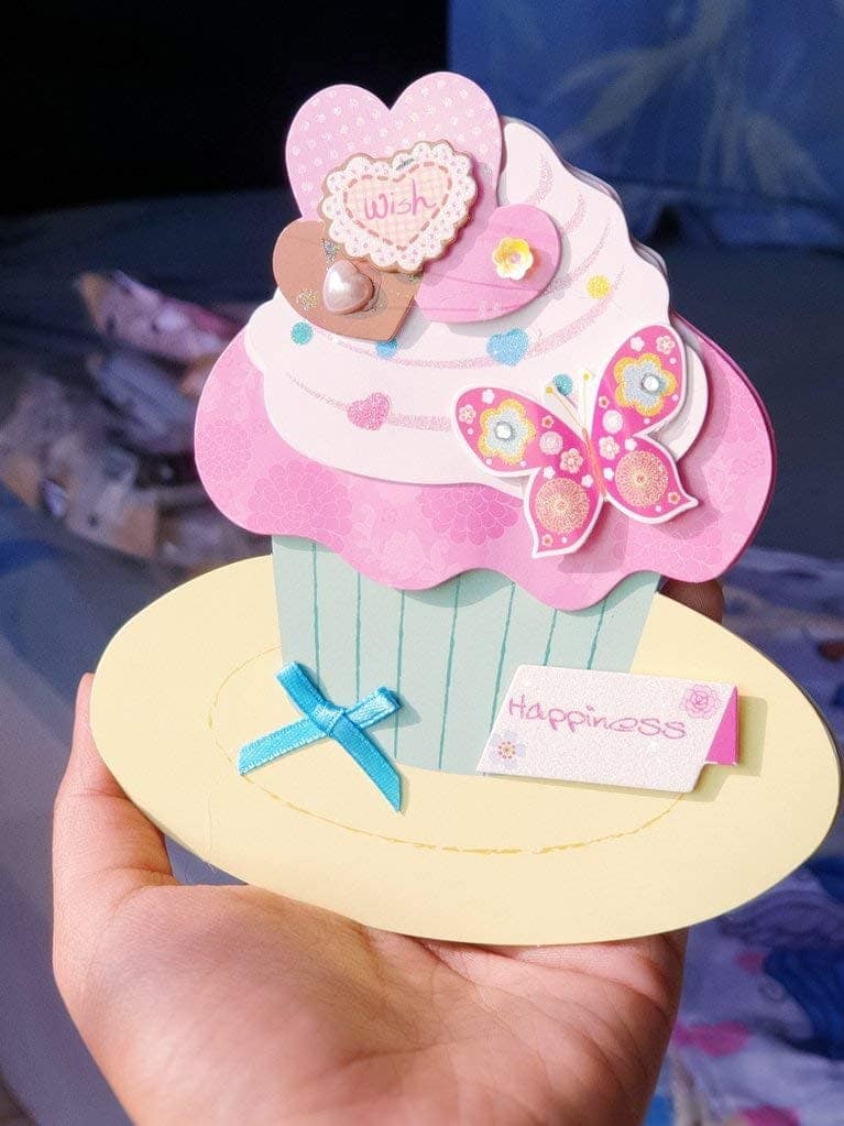 Rack Jack 3D Greeting Card Quirk and Happy Birthday Best Wishing Card Cupcake Glitter with an Envelope view 3