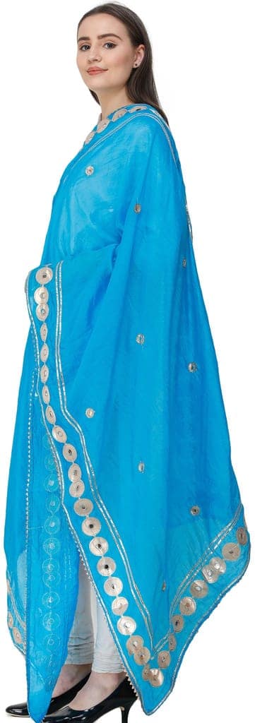 Vivid-Blue Dupatta from Amritsar Embellished with Patch Border view 3