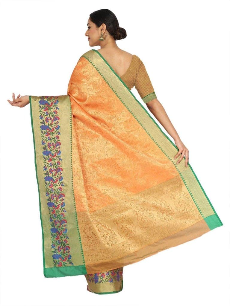 Orange-Gold Toned Woven Design Saree view 2