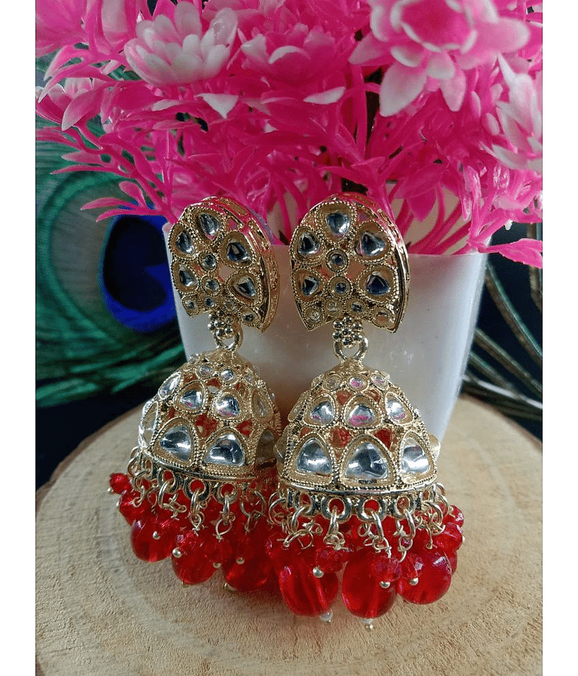 Jiyanshi fashion Red Jhumki Earrings ( Pack of 1 )