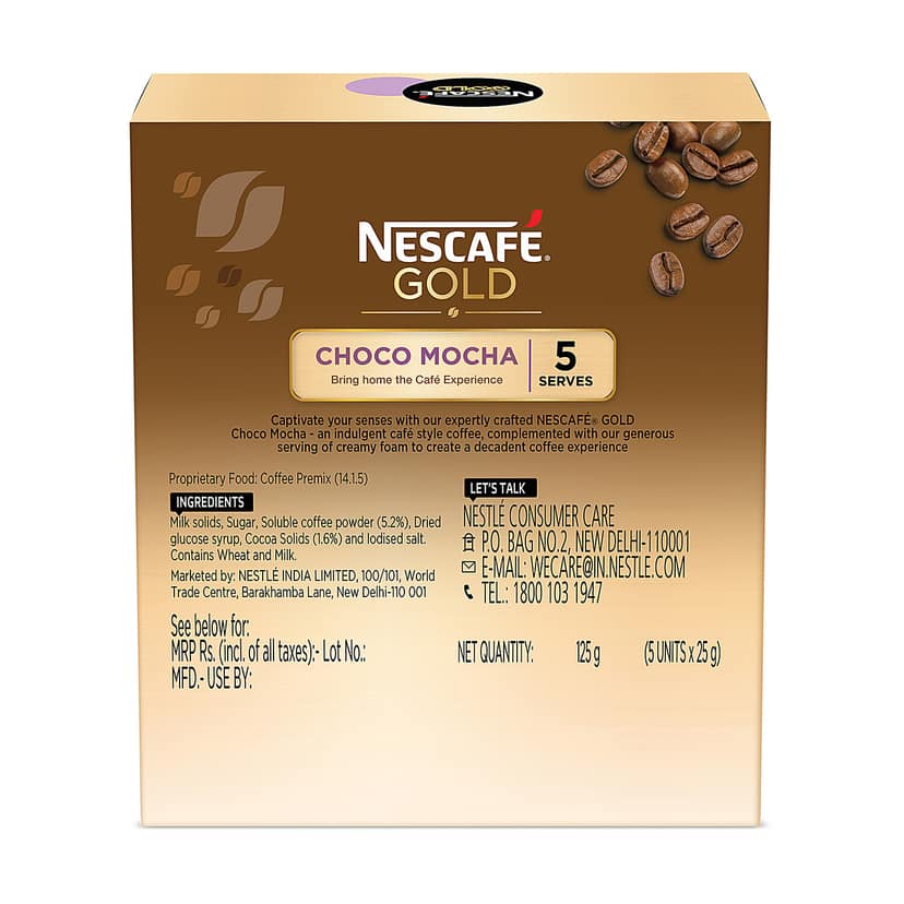 Nescafe Gold Choco Mocha Instant Coffee Premix - Rich In Aroma & Flavour, 125 G (5 Sachets X 25 G Each) view 2