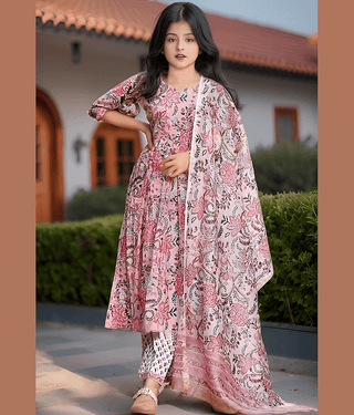 Aarya Designer Girls Cotton Blend Kurta with Trouser ( Pack of 1 , Pink )