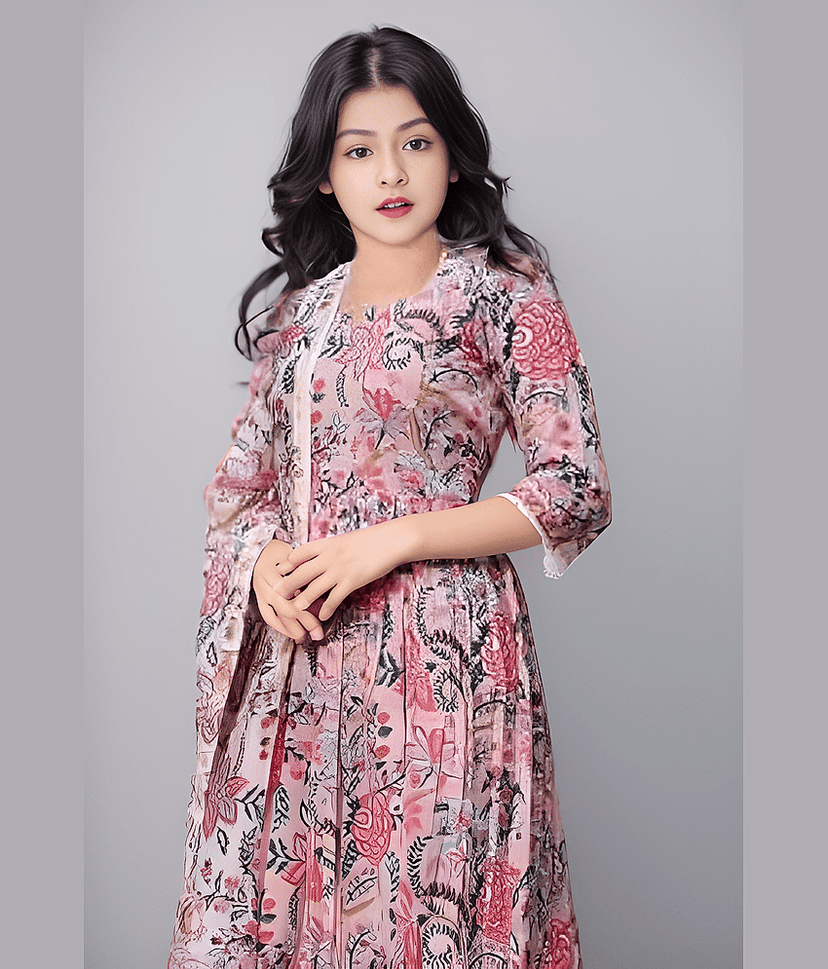Aarya Designer Girls Cotton Blend Kurta with Trouser ( Pack of 1 , Pink ) view 2