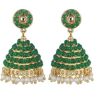 Green Ruby Crystal Jhumki Green Circle Top Green Golden Brass Copper Earrings for Women's Fashion Jewelry