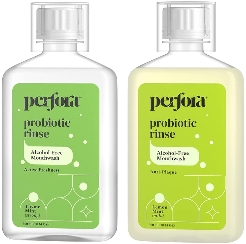 Perfora Thyme & Lemon Mint Mouthwash Combo | Vitamin C Mouth Freshener For Dental Hygiene & Fresh Breath | Alcohol Free Mouth Wash for Men Women Kids | Fights Germs, 300 ml - Pack of 2