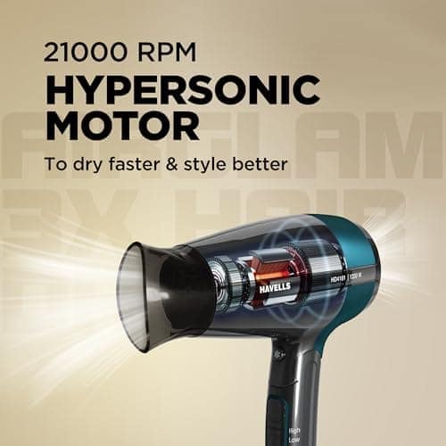 Havells Styling Hair Dryer | Hypersonic Motor | 3 Detachable Attachment| Diffuser, Quill-Style Comb, Aerofocus Nozzle|3 Temperature/2 Speed Settings| Cool Shot| 1200 W |2 years guarantee|HD4161 view 3