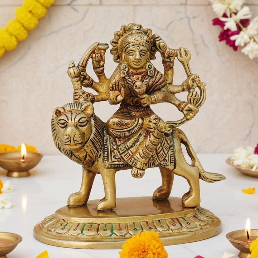 Brass Durga Ji Idol - Traditional Puja Room Decorative Statue, Height : 4 Inch (BSMAS937 O)
