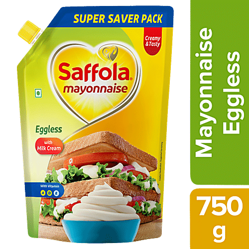 Saffola Mayonnaise Eggless - Extra Creamy & Tasty, Smooth & Thick Texture, 750 g Pouch