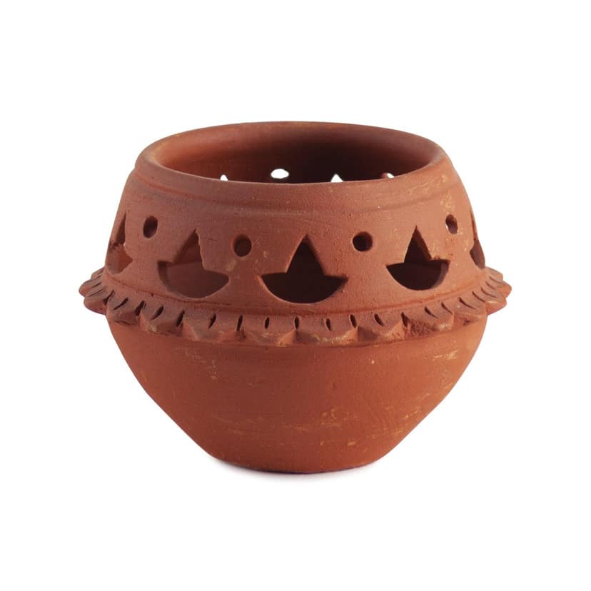 Matka Terracotta Diya - Diya Cuts with Rim (Pack of 1, Natural, 3 inches x 2 inches)