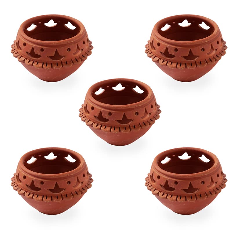 Matka Terracotta Diya - Diya Cuts with Rim (Pack of 1, Natural, 3 inches x 2 inches) view 5